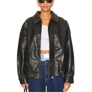 Lioness Black Leather Bomber Jacket